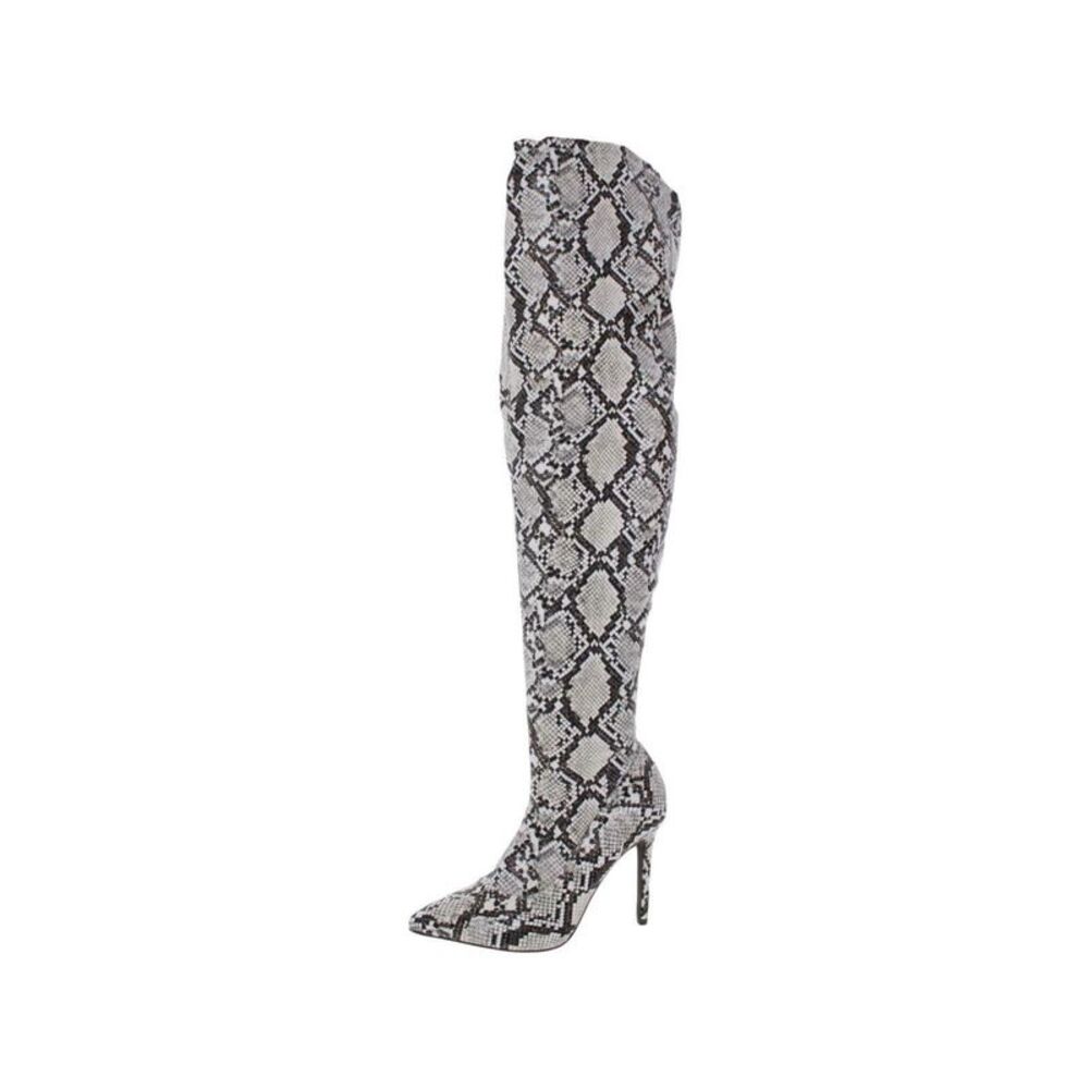 THALIA SODI Womens Beige Snake Print Rominaa Pointed Toe Stiletto Zip-Up Boots 9